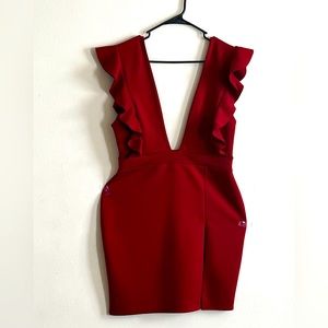 Pretty Little Things Burgundy Dress with slit